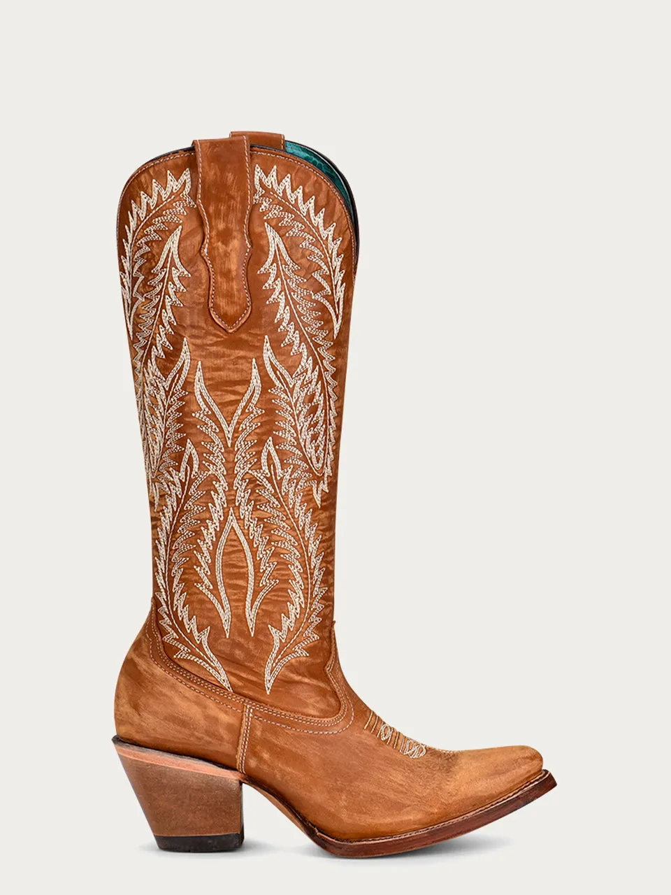 A4216 - WOMEN'S WHITE EMBROIDERY TAN SNIP TOE COWBOY BOOT