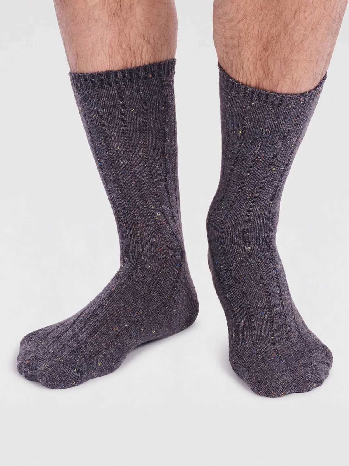 Aaron Ribbed Wool Blend Fleck Socks - Grey Marle