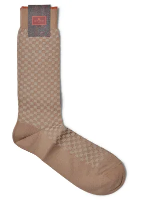 Beige Jacquard Midi Socks