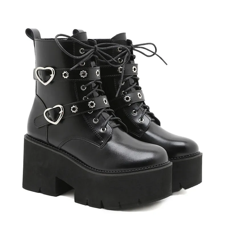 Buckle Heart Strap Martin Boots