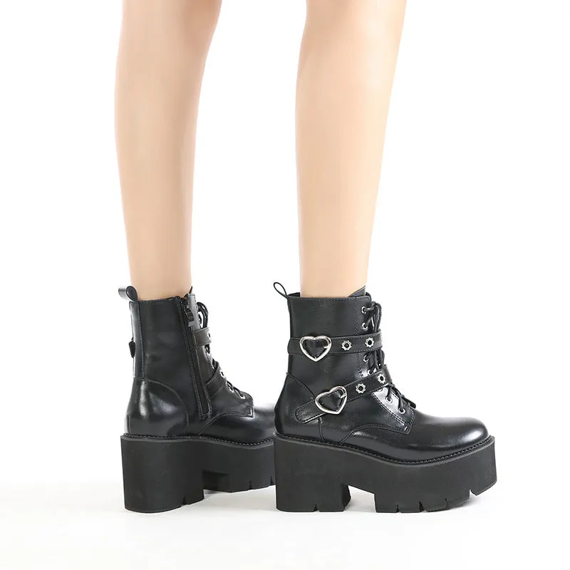 Buckle Heart Strap Martin Boots