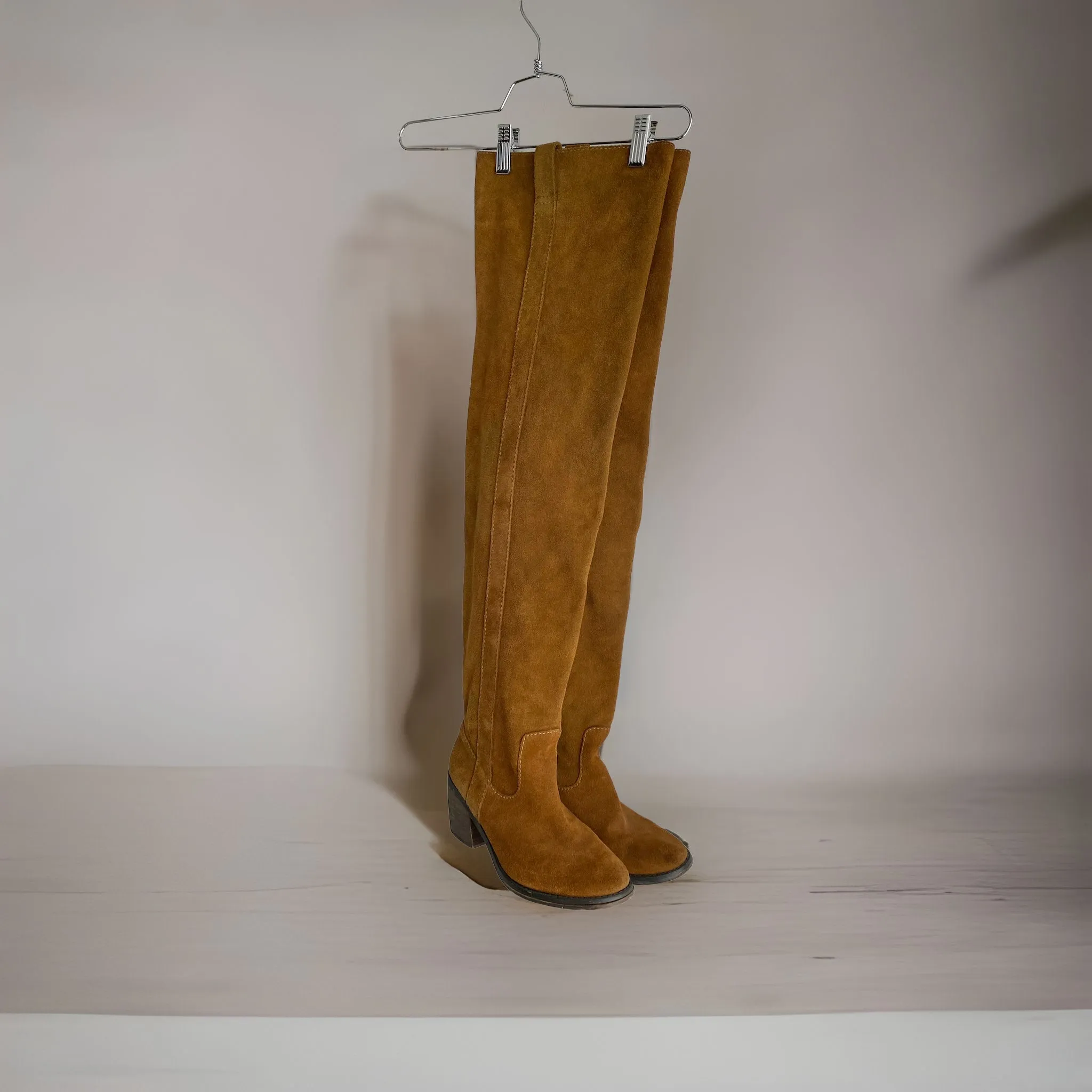 Camel Suede Thigh High Boots