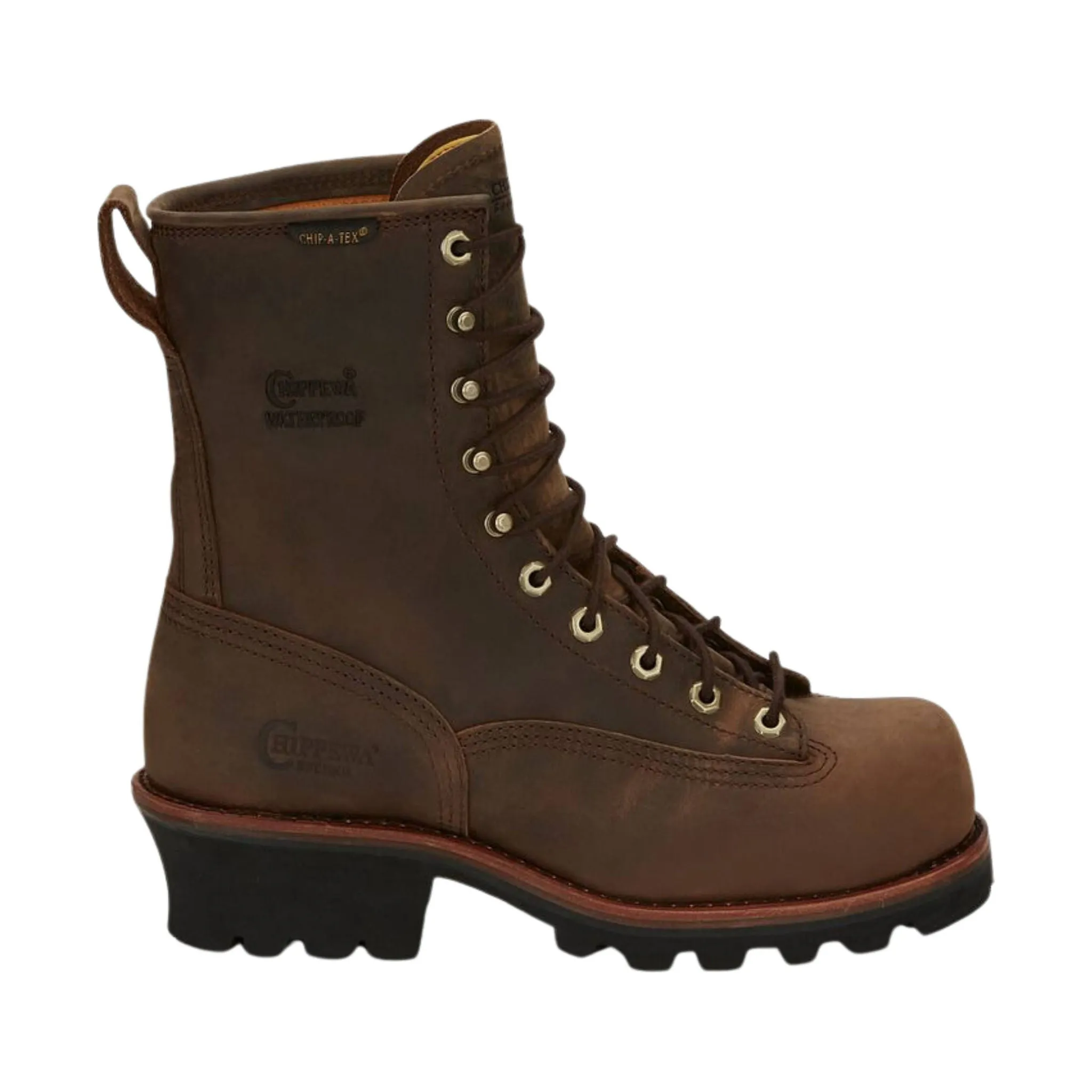 Chippewa Men's Paladin 8 Inch Waterproof Steel Toe Logger Work Boots - Brown