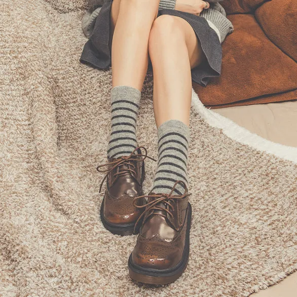 Cozy and Warm | Wool Socks | Grey Stripes