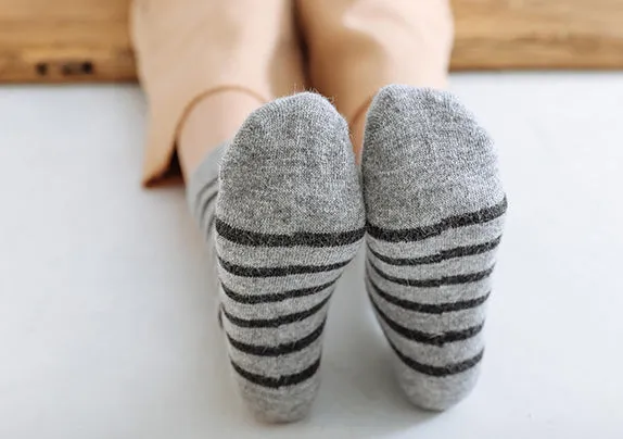 Cozy and Warm | Wool Socks | Grey Stripes