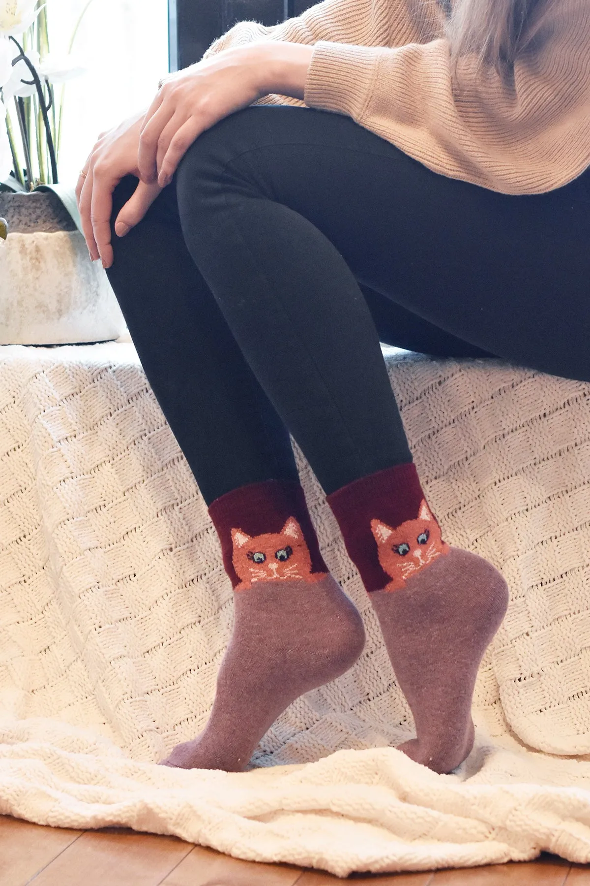 Cozy and Warm | Wool Socks | Pink Cat