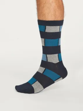 Geo Stripe Socks - Midnight Navy