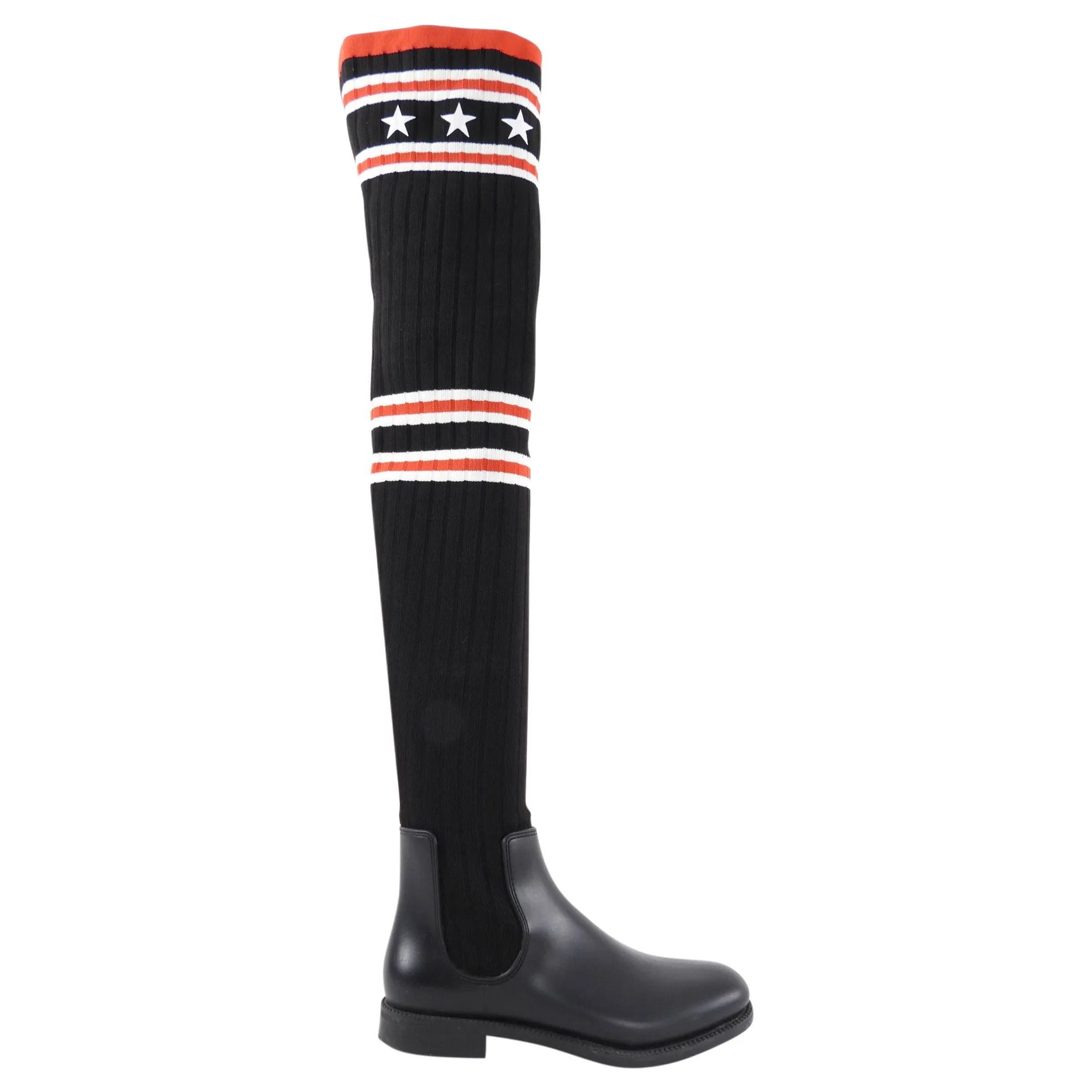 Givenchy Black and Red Stretch Fabric Over the Knee Rubber Boot - 37.5