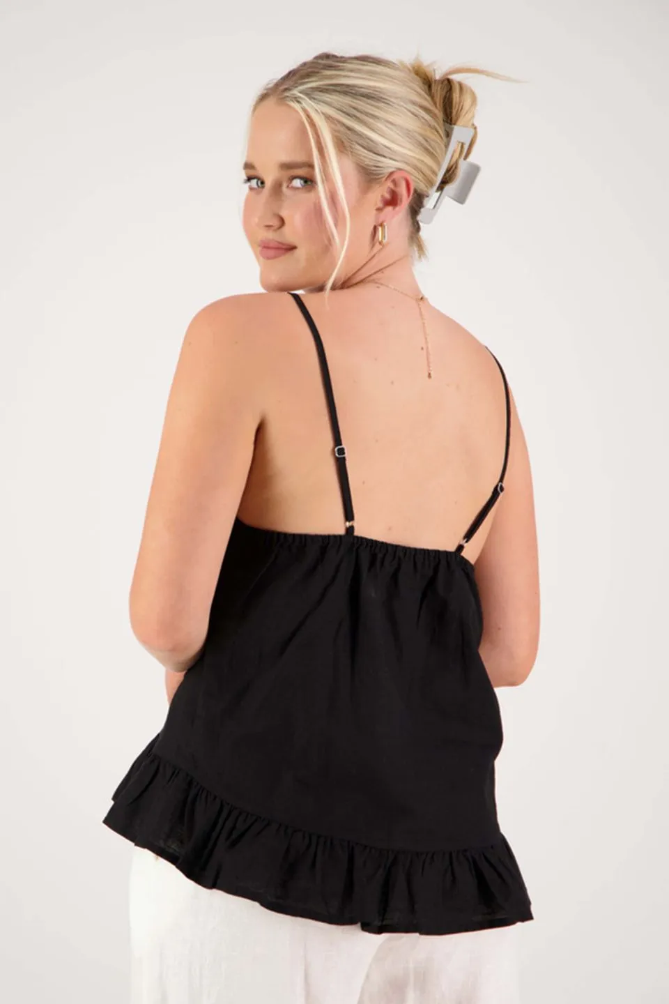 Lyla Black Linen Peplum Hem Cami