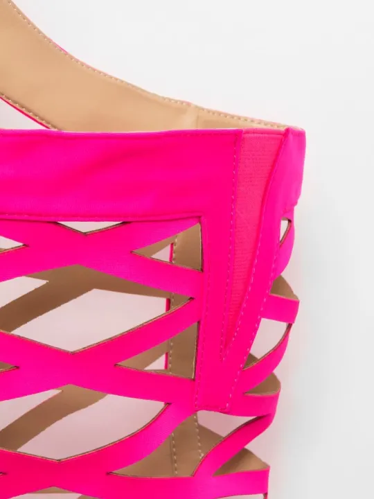 Neon Pink Thigh High Cut-Out Sandal Boots