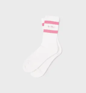 Serif Logo Striped Sock - White/Pink