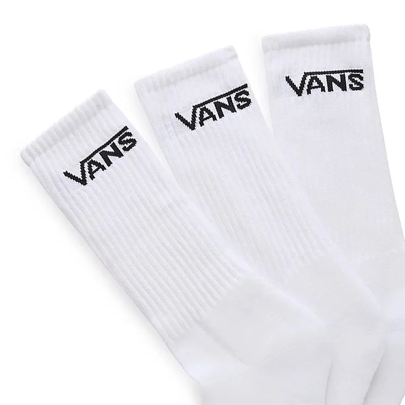 VANS UNISEX CLASSIC 3 PACK WHITE CREW SOCKS