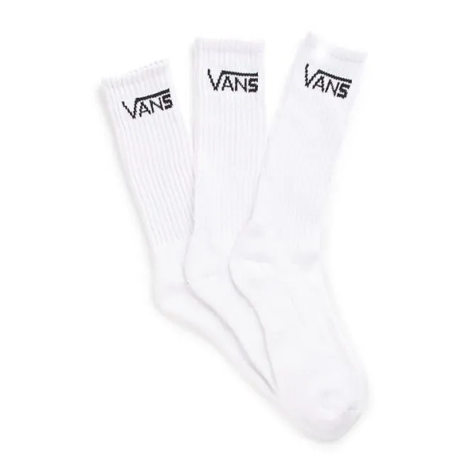 VANS UNISEX CLASSIC 3 PACK WHITE CREW SOCKS