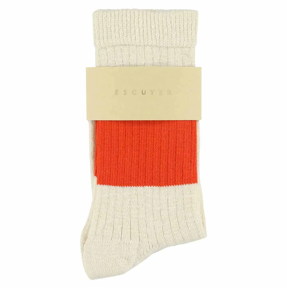 Women Melange Band Socks - Ecru / Orange