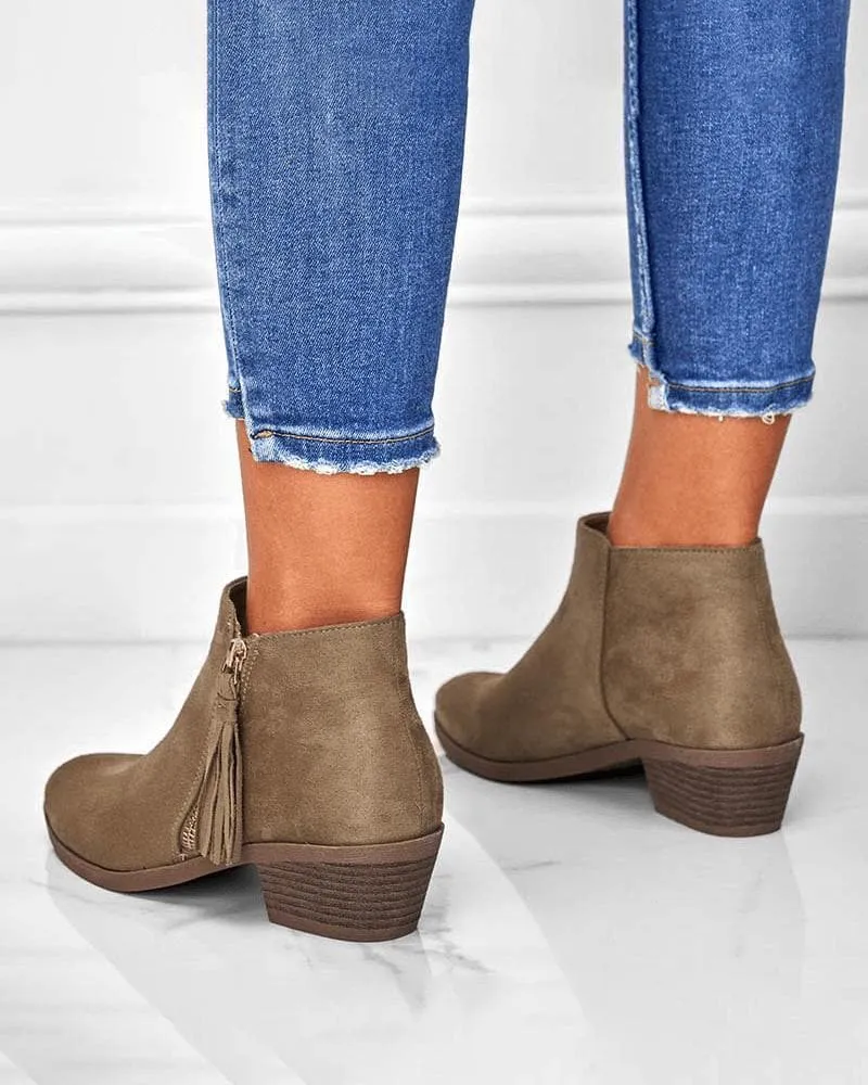 Stylish Womens Casual Ankle Boots with Zipper and Tassel Detail for Everyday Wear